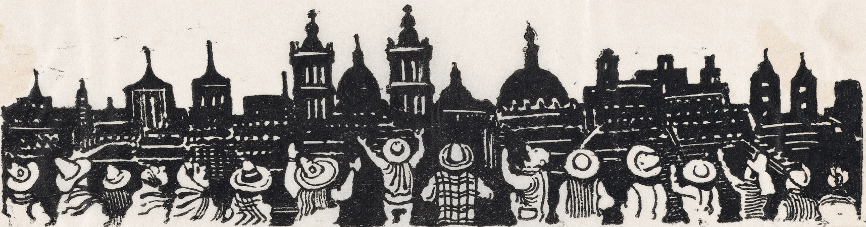 A group of people looking at Mexico City by Jose Guadalupe Posada, ca. 1880-1910. Courtesy of The Metropolitan Museum.